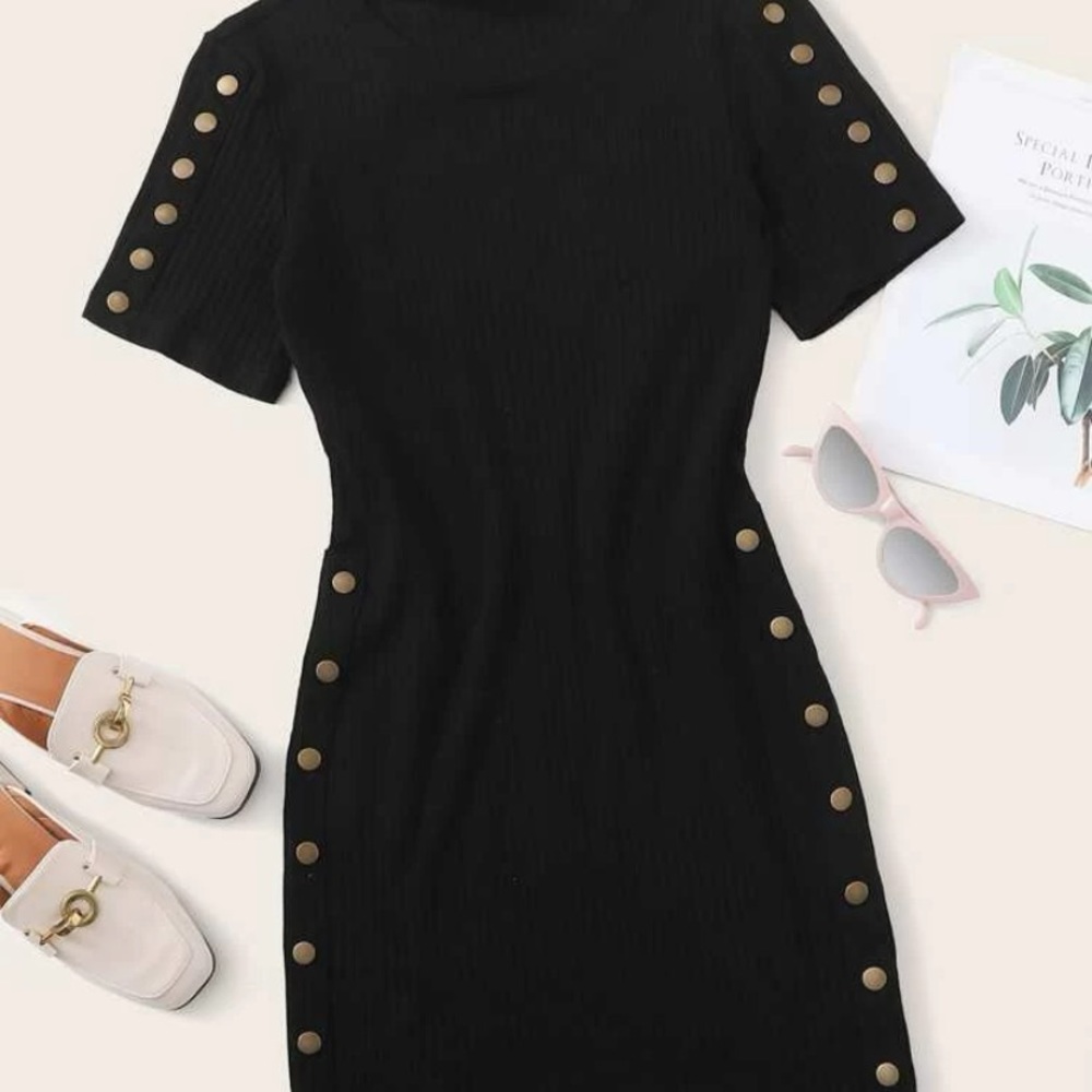 Brand New-Never worn. Bodycon, button detailed, knit ribbed dress.